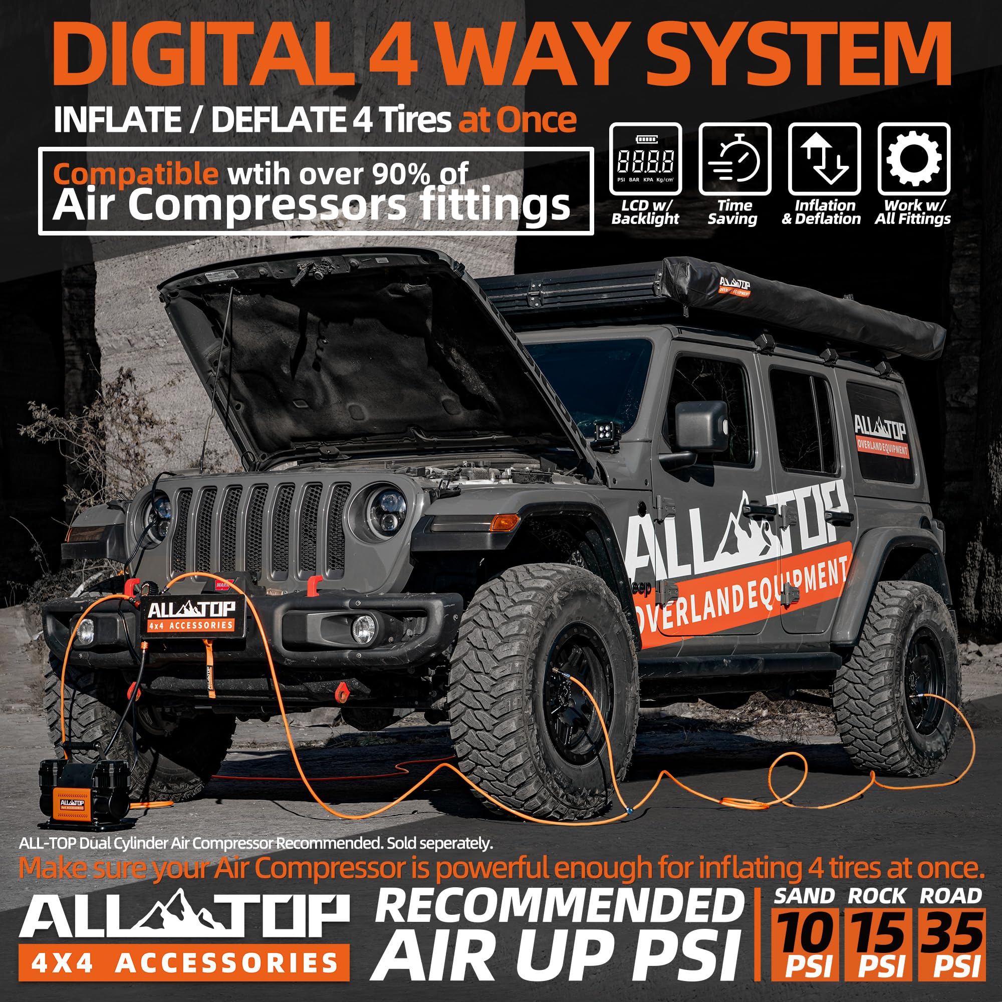 ALL-TOP wheelbase coverage up to 200 inches for large vehicles.