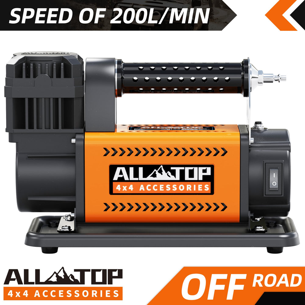 ALL-TOP air compressor 26ft hose reaches tires across a vehicle.