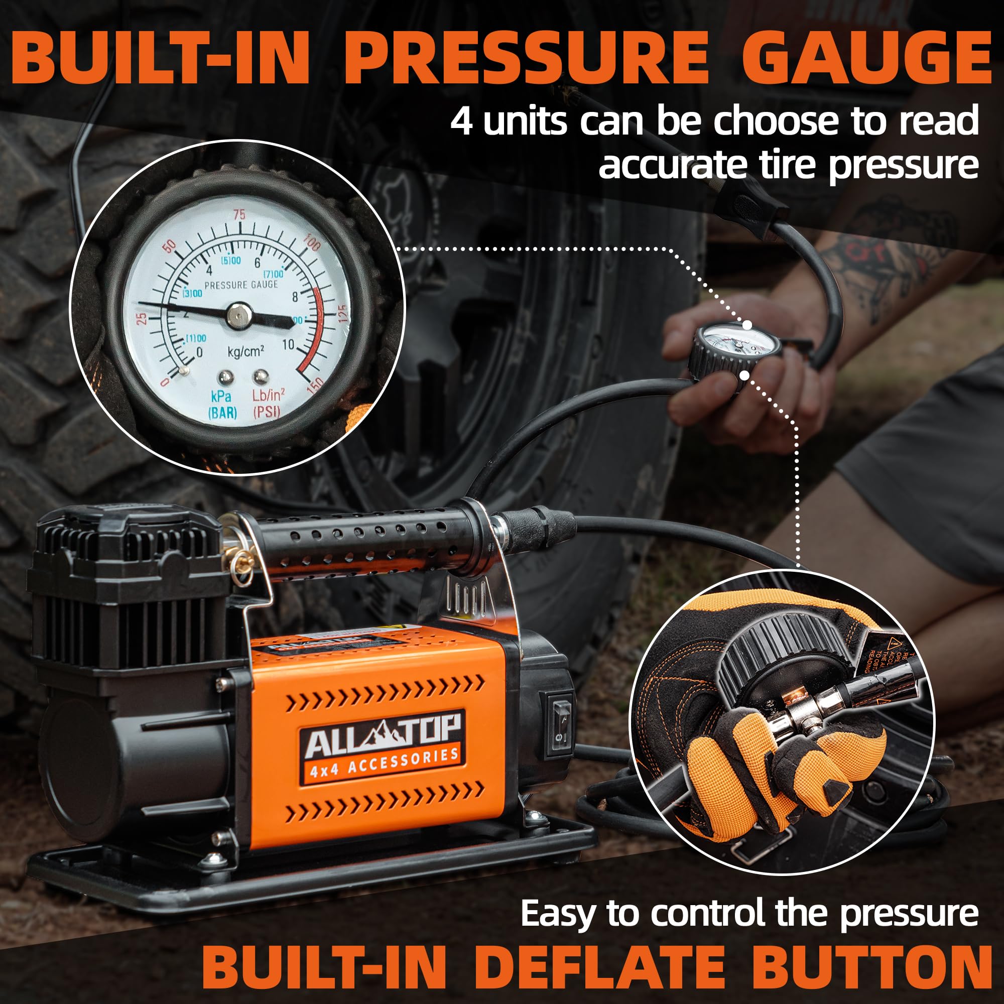 ALL-TOP Air Compressor Kit with 26-foot hose for versatile reach.