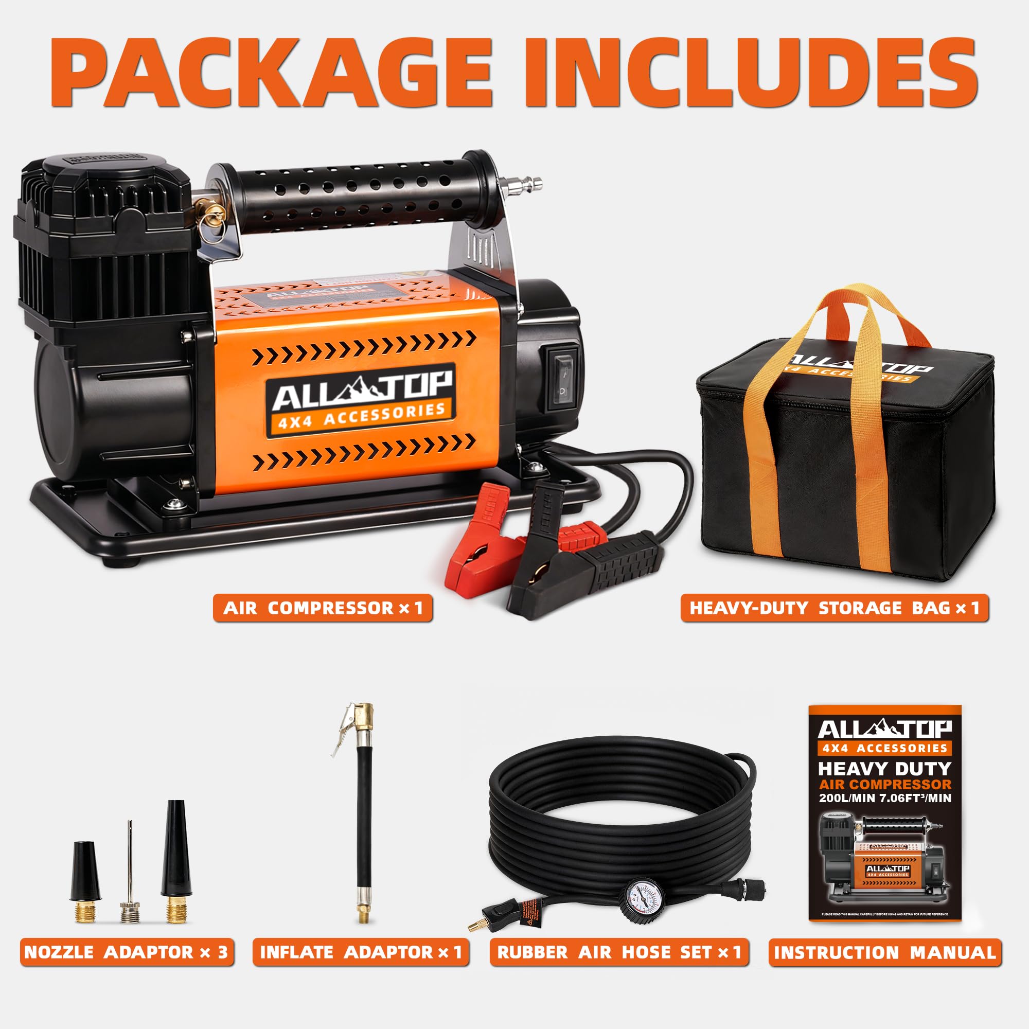 ALL-TOP Air Compressor Kit included nozzle adapters to simplify inflation tasks.