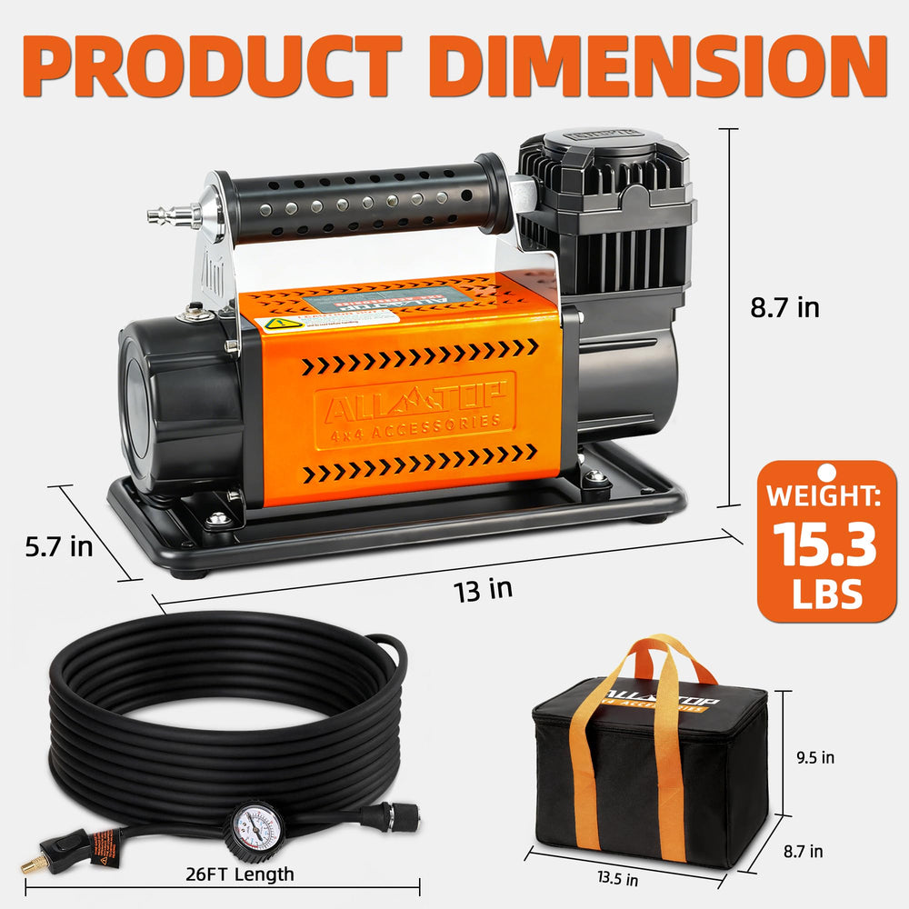 ALL-TOP Air Compressor Kit features six-and-a-half-foot power cord for mobile use.