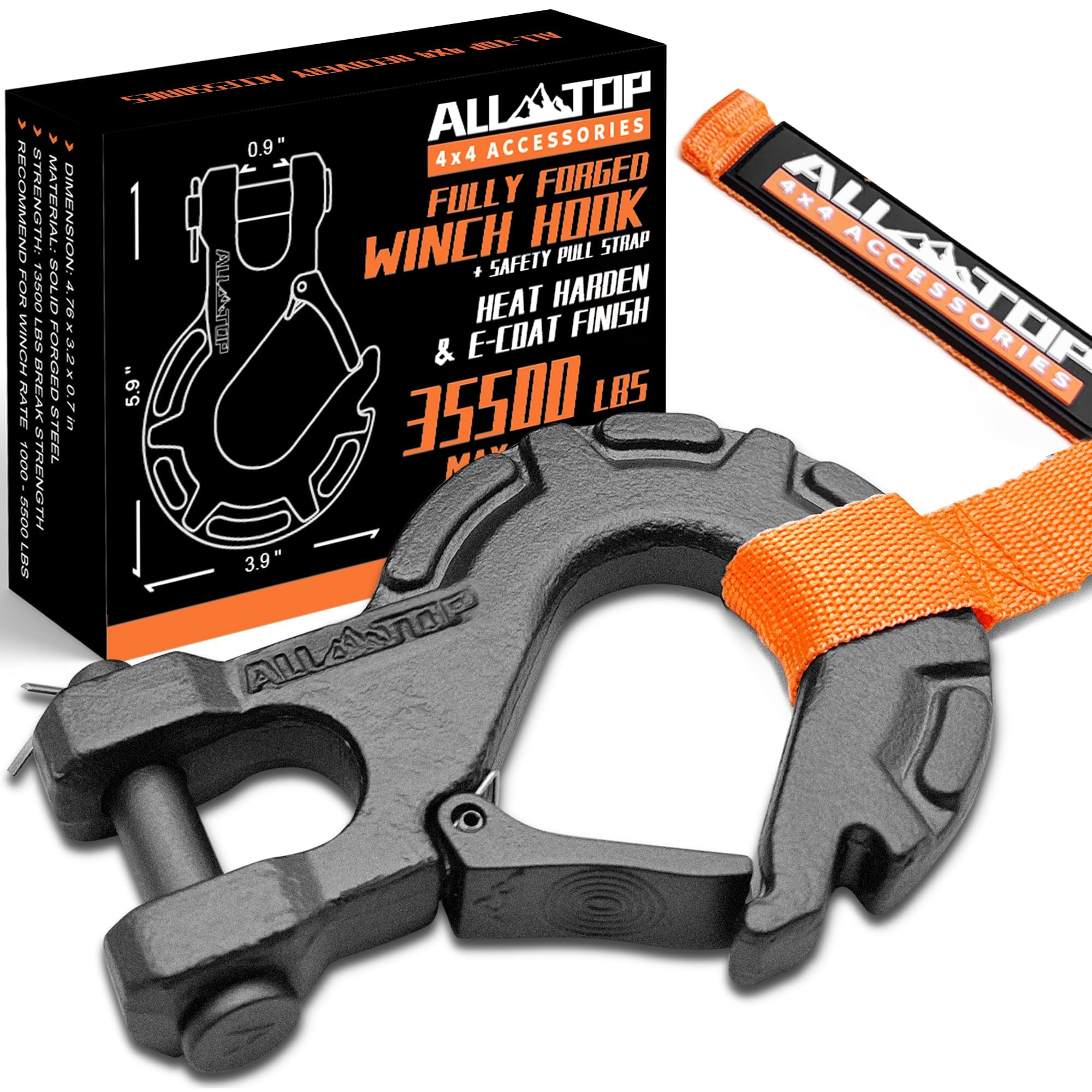 ALL-TOP forged steel winch hook in Extreme Series for extreme off-road recoveries.