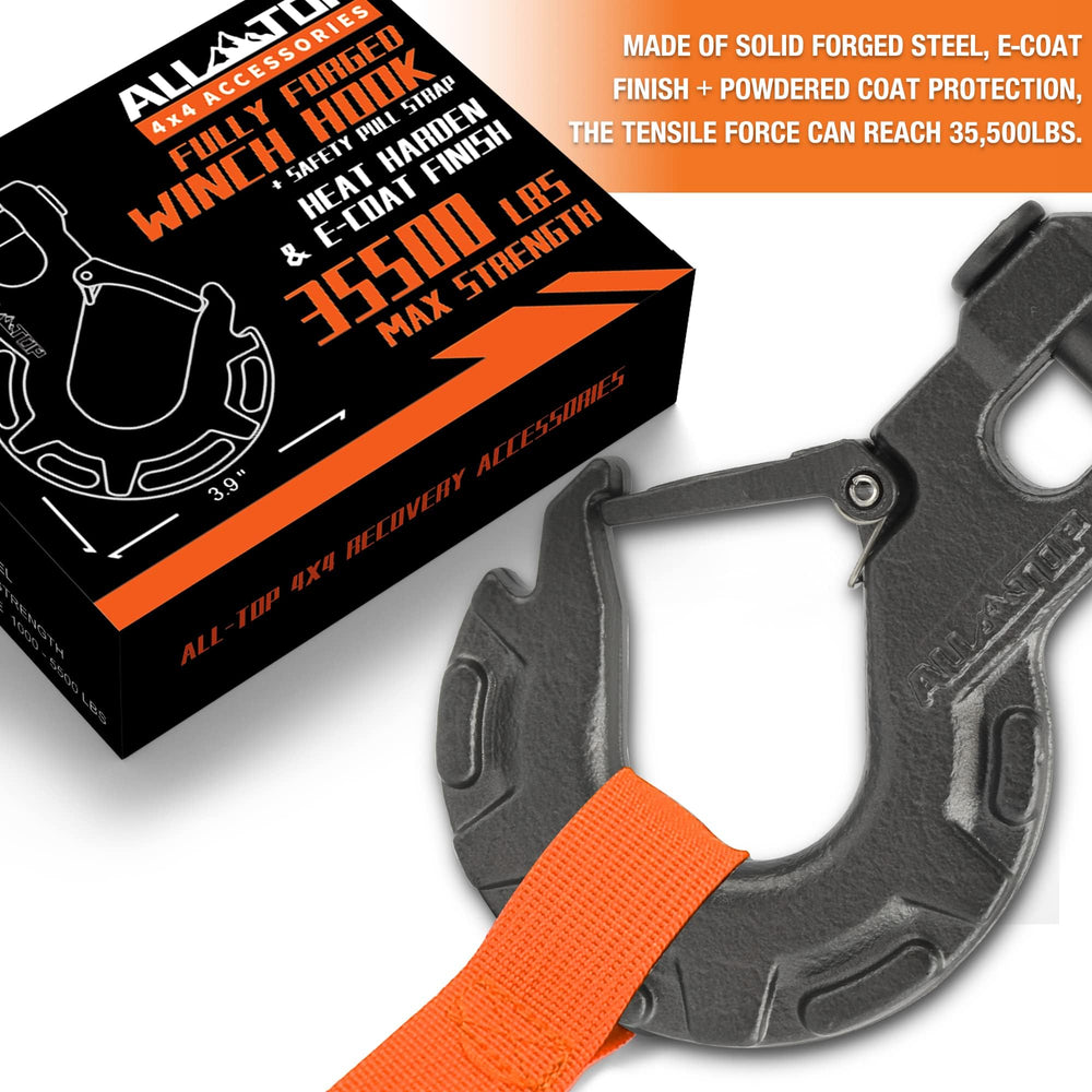 Safety latch engages securely on ALL-TOP winch hook.