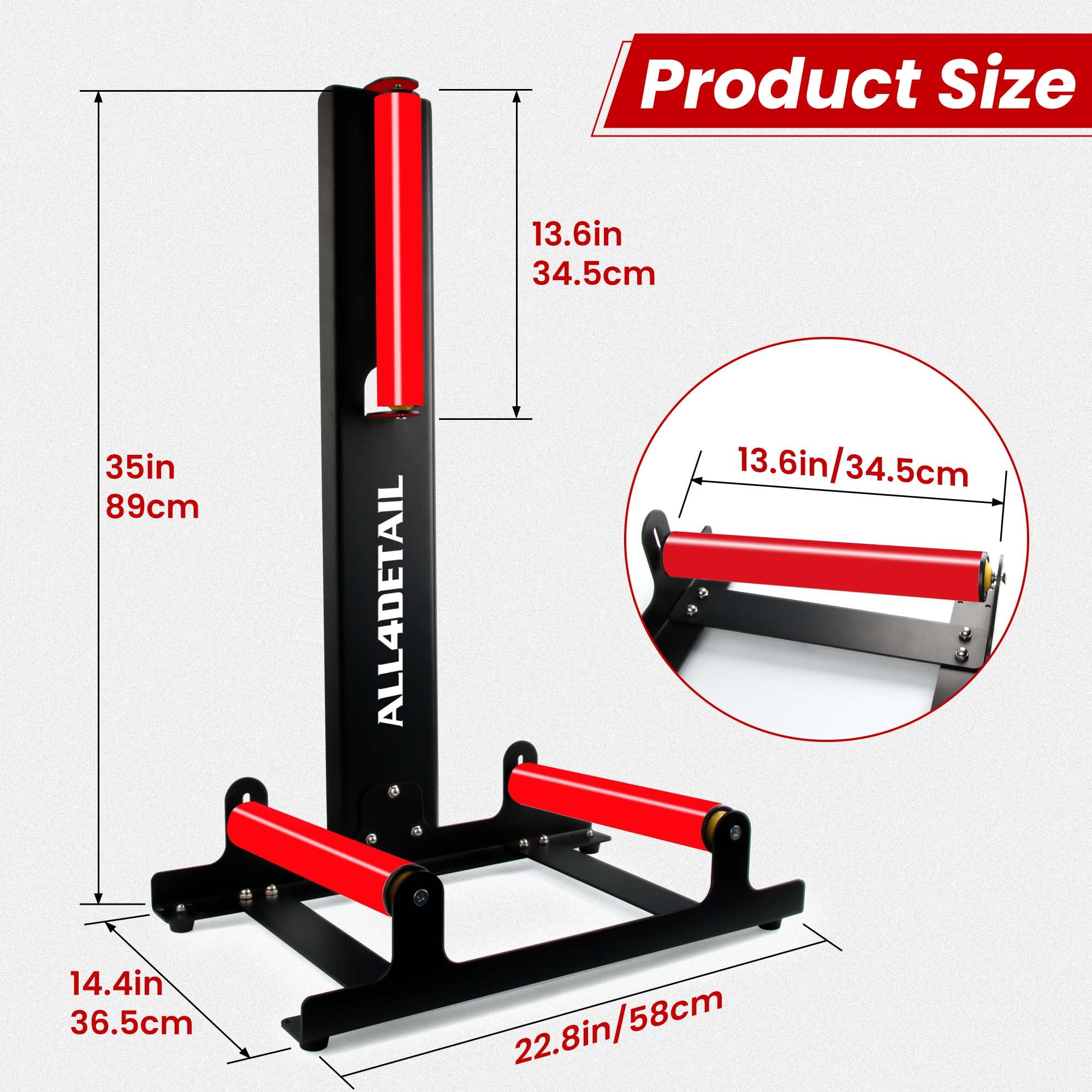 All4DETAIL 360° stand side view highlights stable, heavy-duty construction for tough wheel tasks