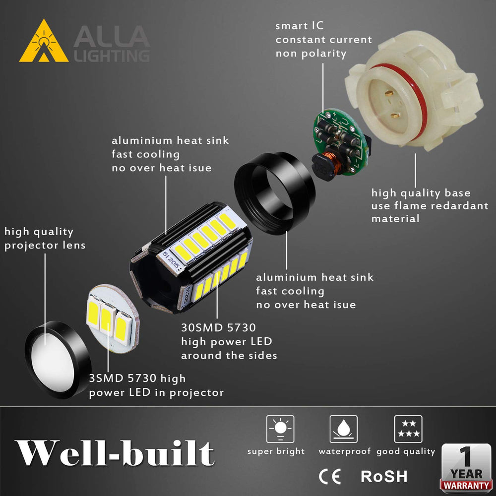 Alla Lighting 6000K xenon white glow from fog light for crisp night visibility