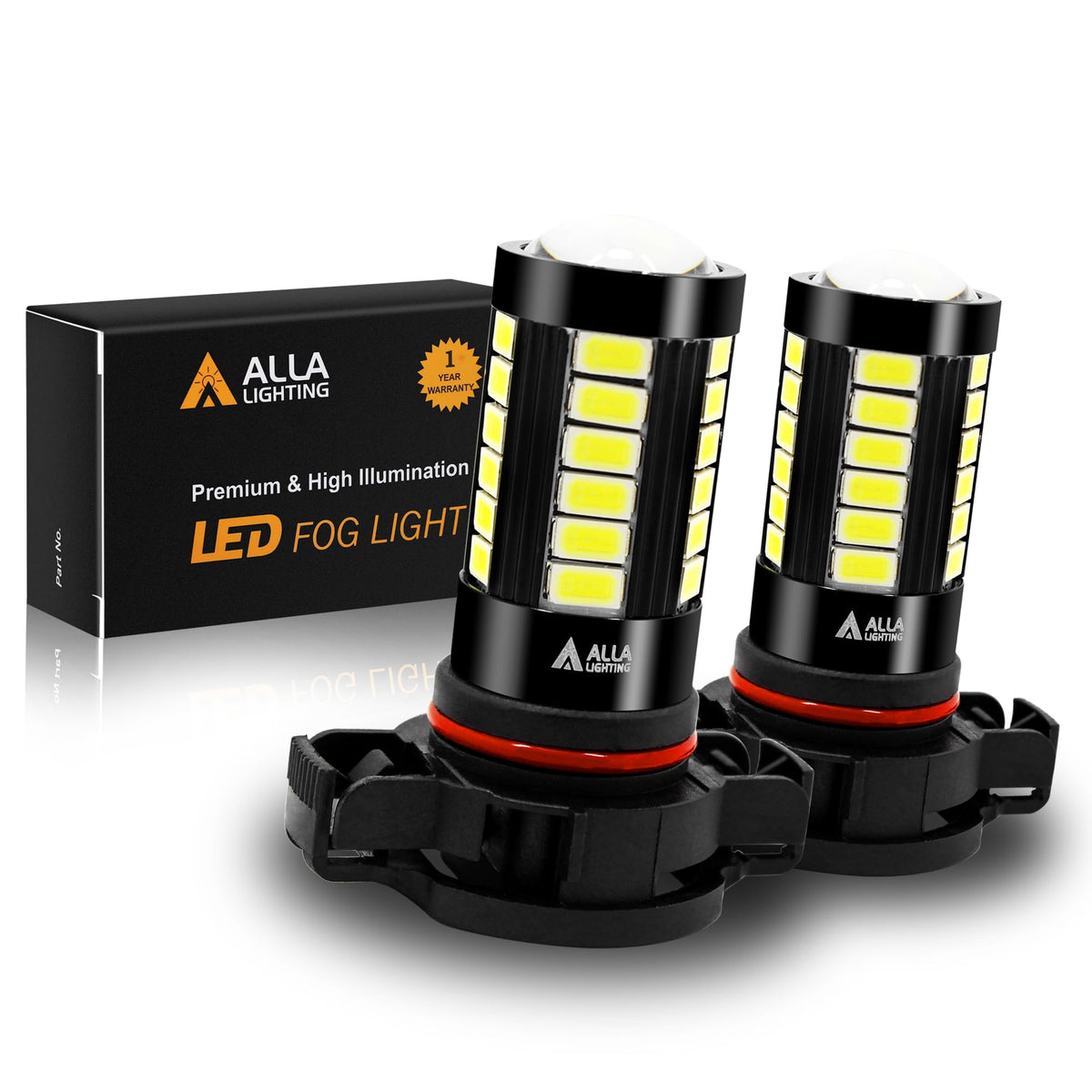 Alla Lighting PSX24W 2504 LED fog bulbs with bright 6000K xenon white light.