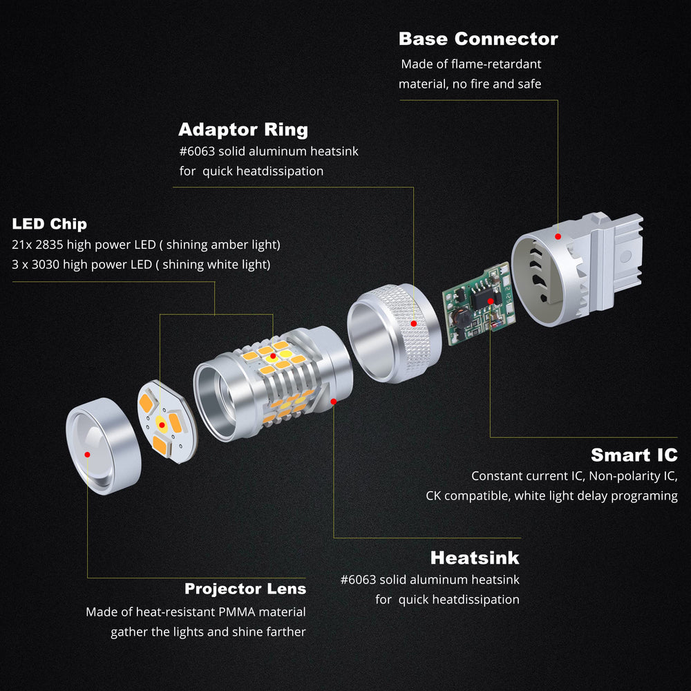 Alla Lighting T25 switchback compact size fits 12V systems with resistor compatibility.