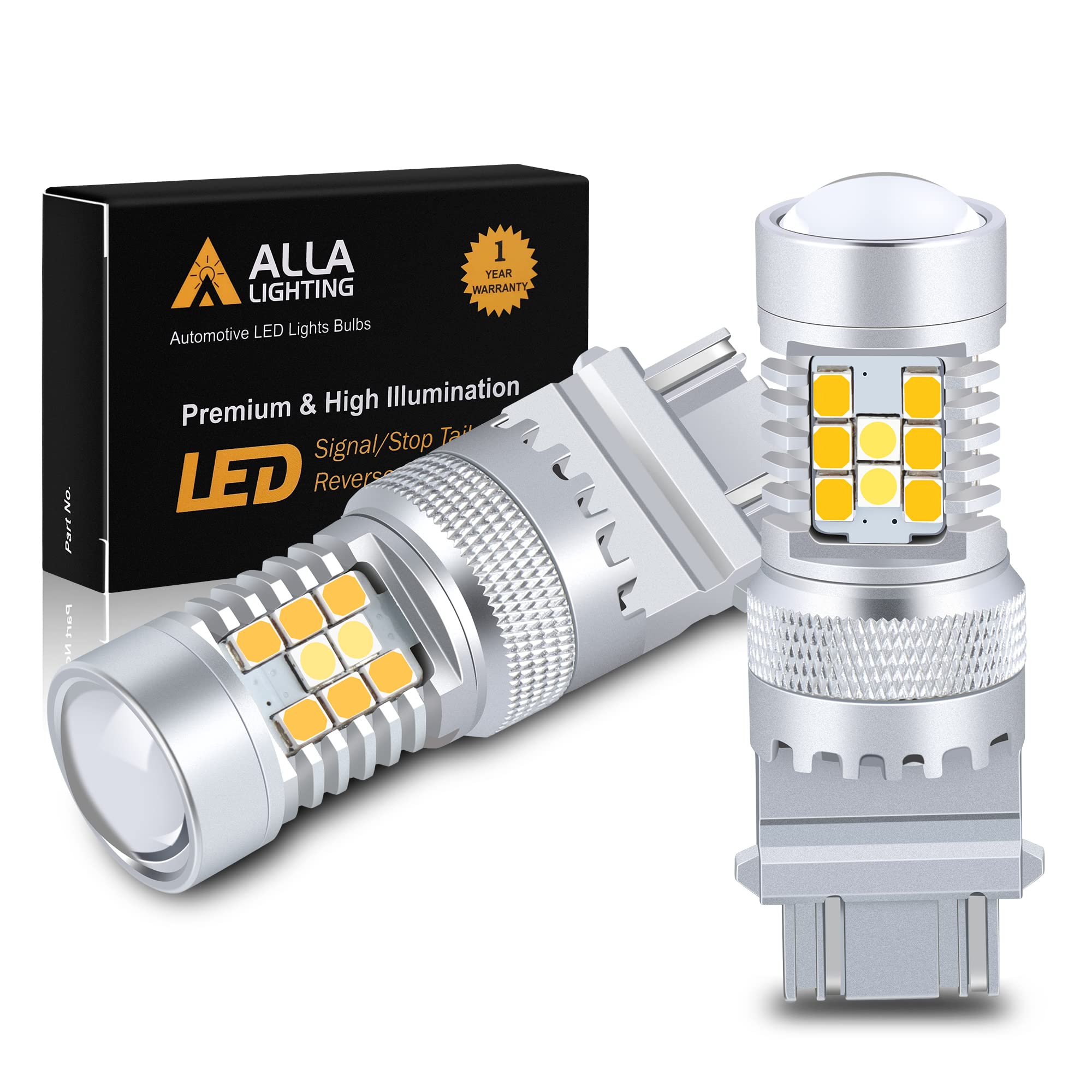 Alla Lighting T25 switchback front view with dual color LEDs for DRL and signals.