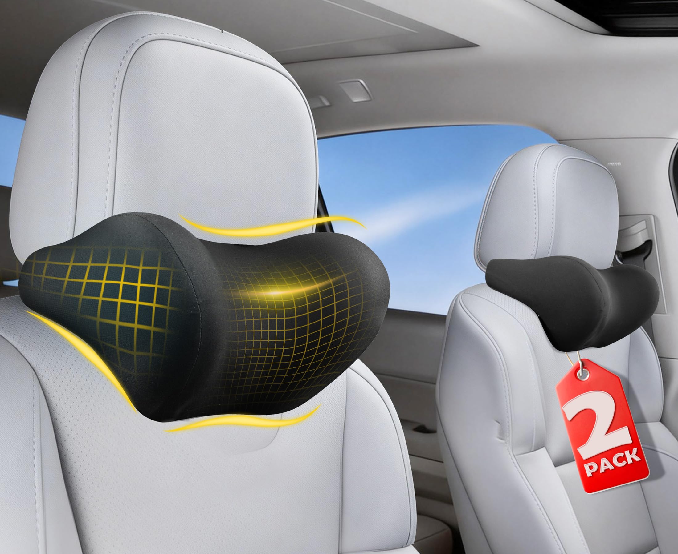 Allaboutsla 2-Pack Car Neck Pillow front view supports natural posture on long drives