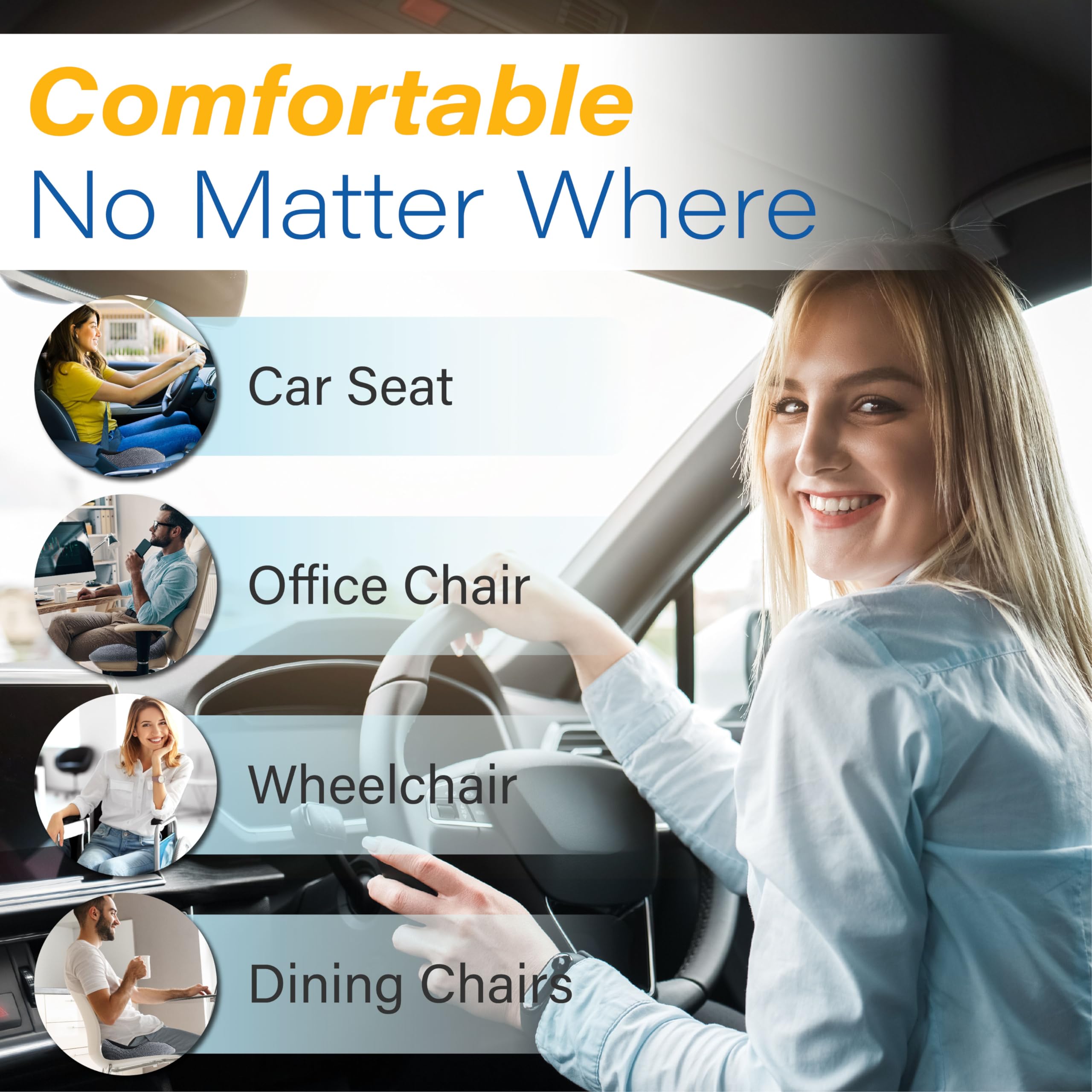 Allaboutsla memory foam seat cushion reduces pressure during extended sits.
