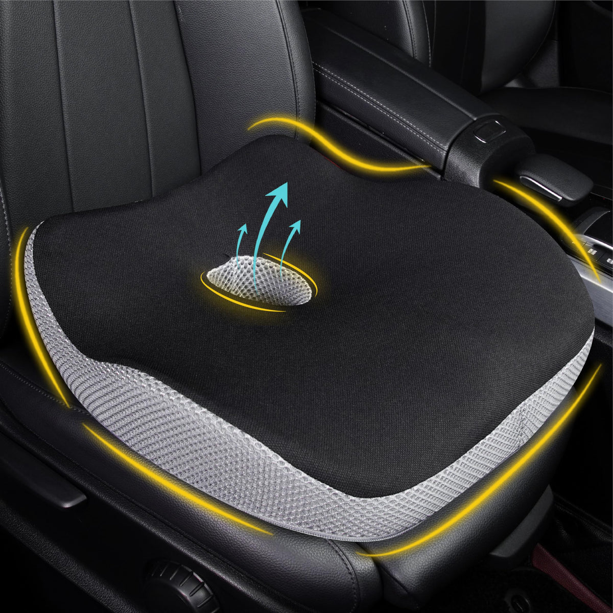Allaboutsla car seat cushion with ergonomic U-shape memory foam for long-drive comfort.