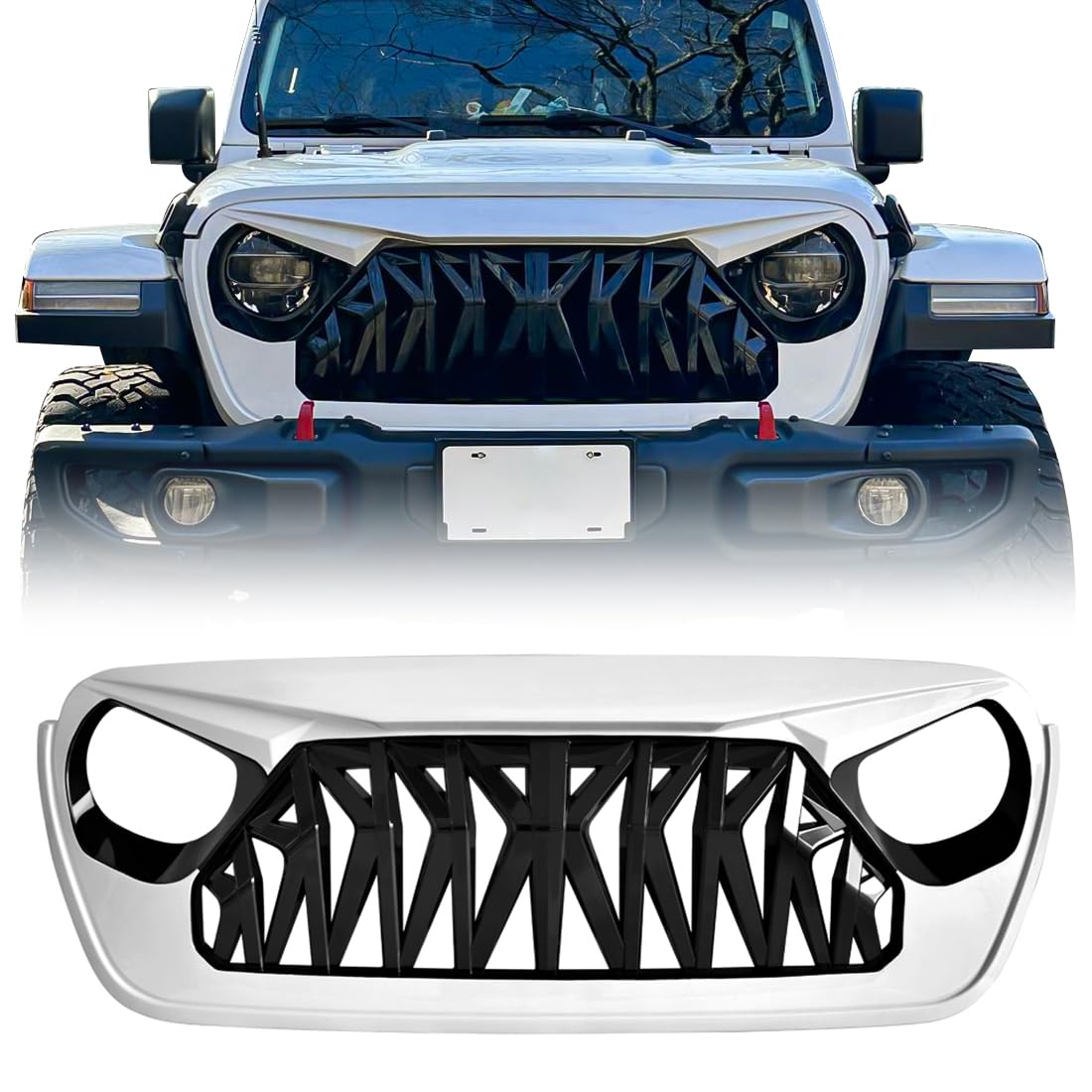 Allinoneparts front shark grille on Jeep Wrangler JL/JLU enhances bold, aggressive street presence.