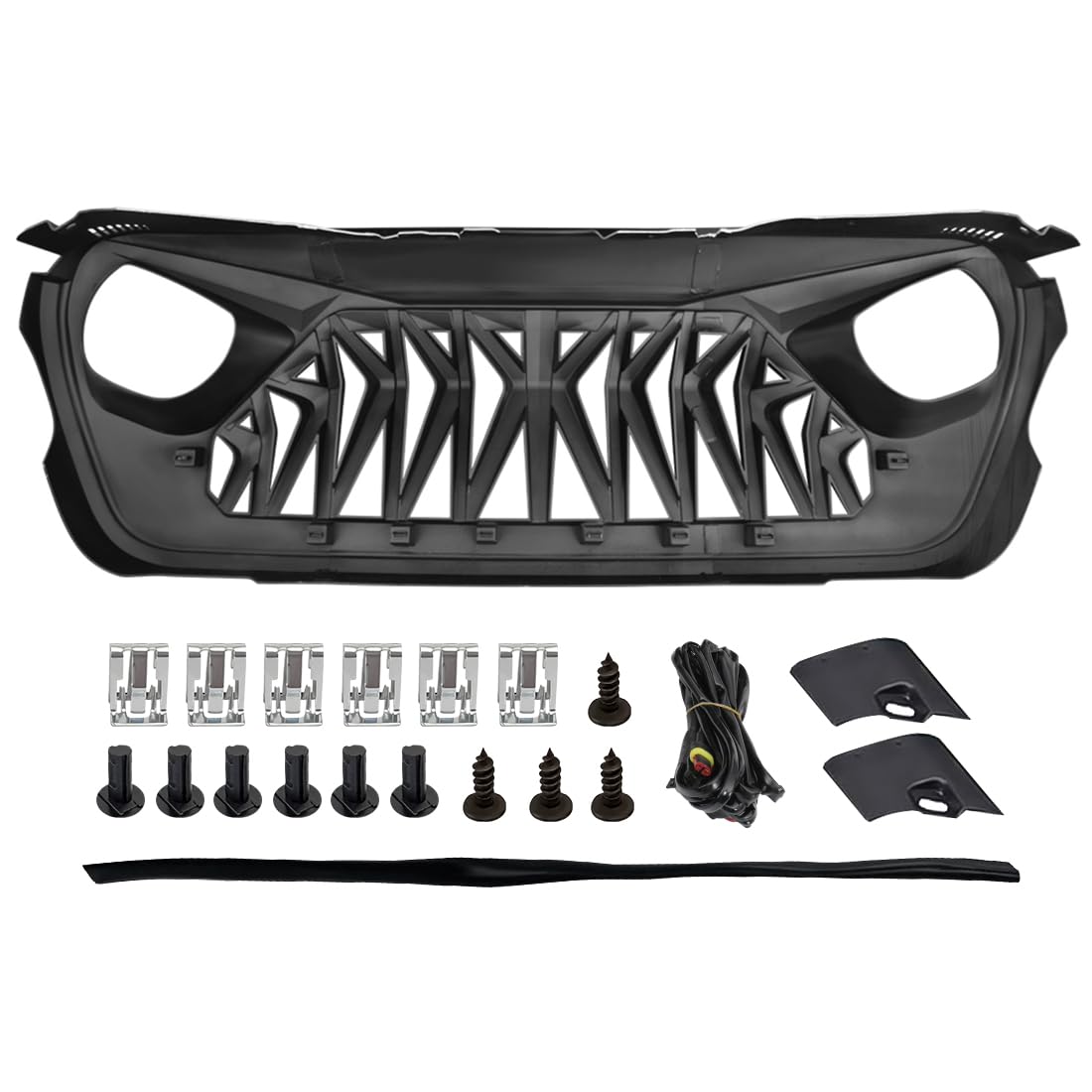 Allinoneparts shark grille package includes weather strip, screws, clips, and installation instructions.
