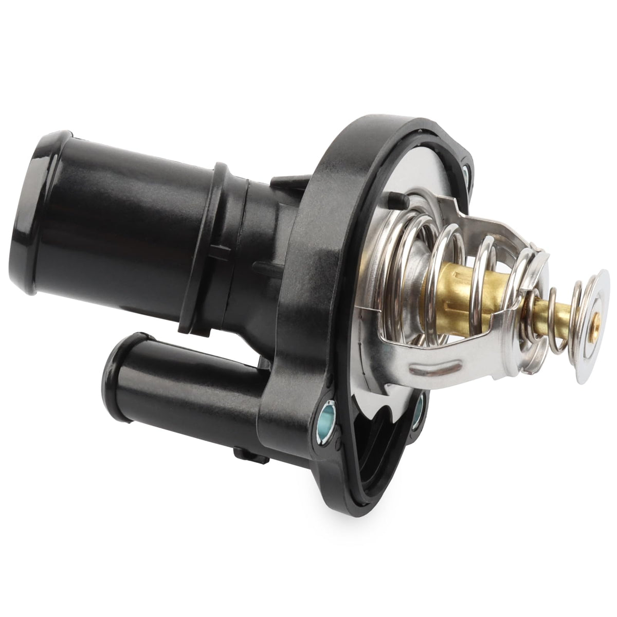 Allmotorparts thermostat housing assembly back view demonstrates durable engine component.