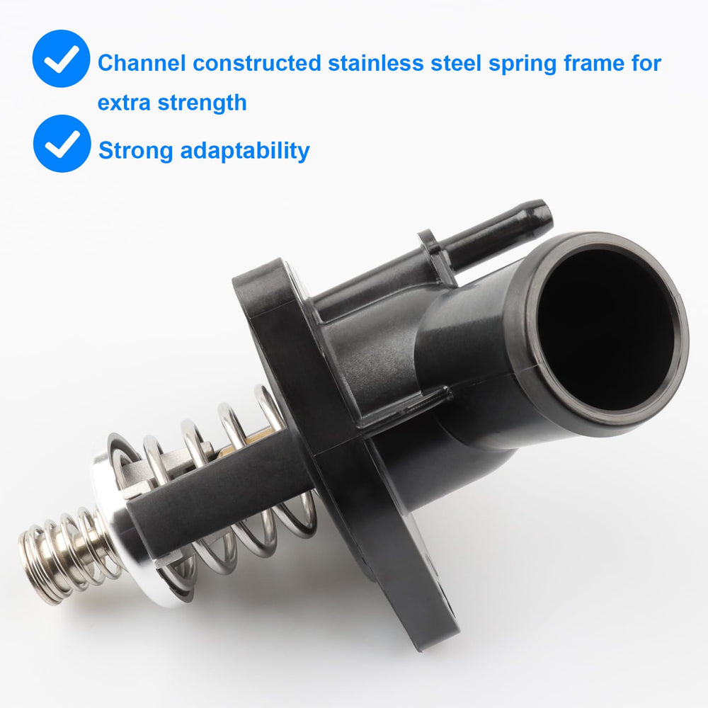 Allmotorparts thermostat housing assembly with clear installation instructions and hardware.