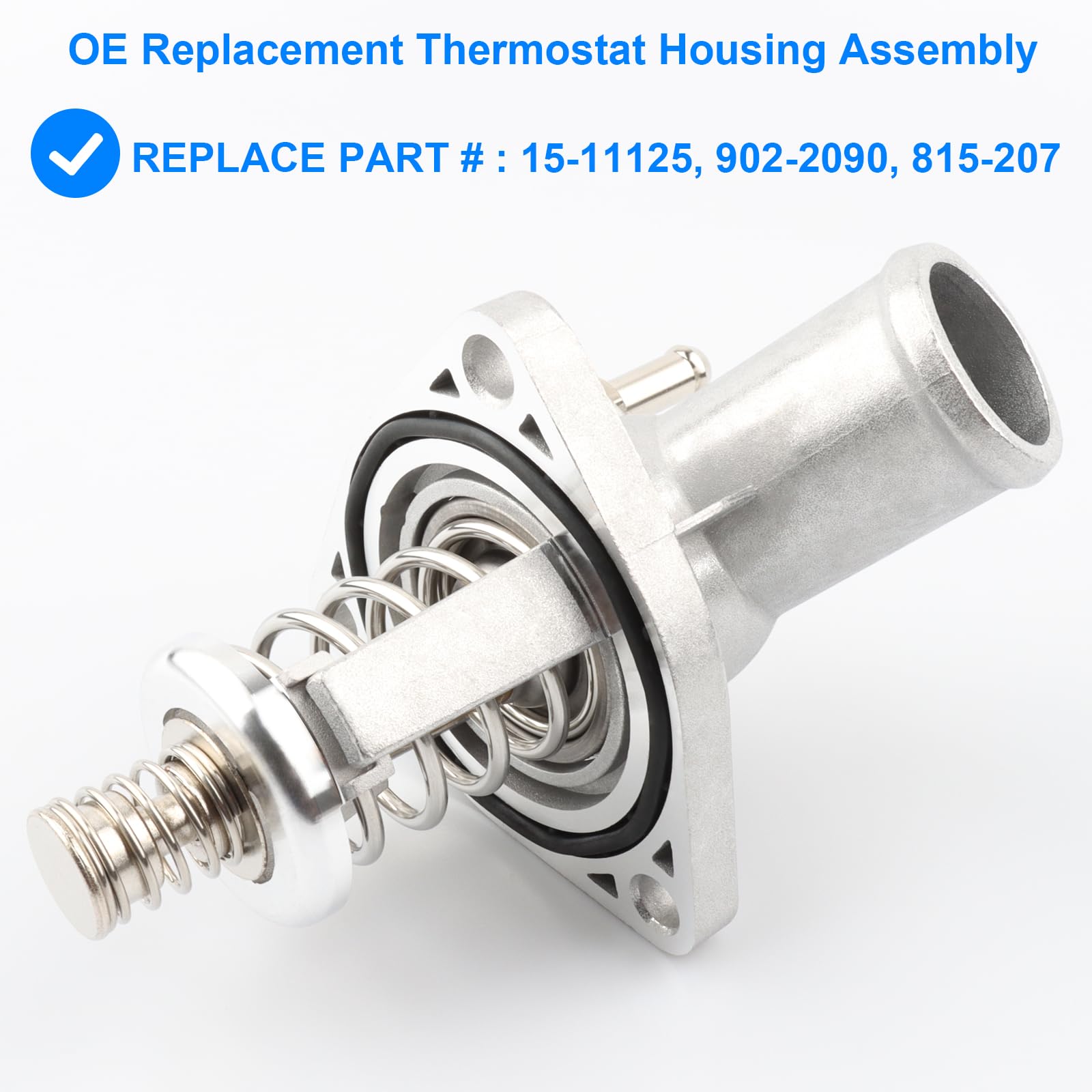 Allmotorparts thermostat housing installation closeup—precise connections for easy replacement.