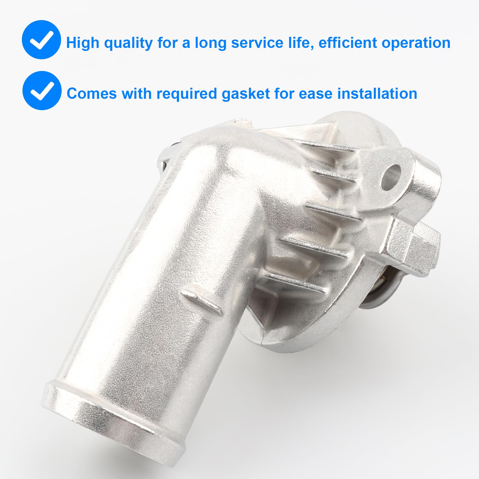 Allmotorparts thermostat housing close-up highlighting O-ring seal and gasket for easy installation