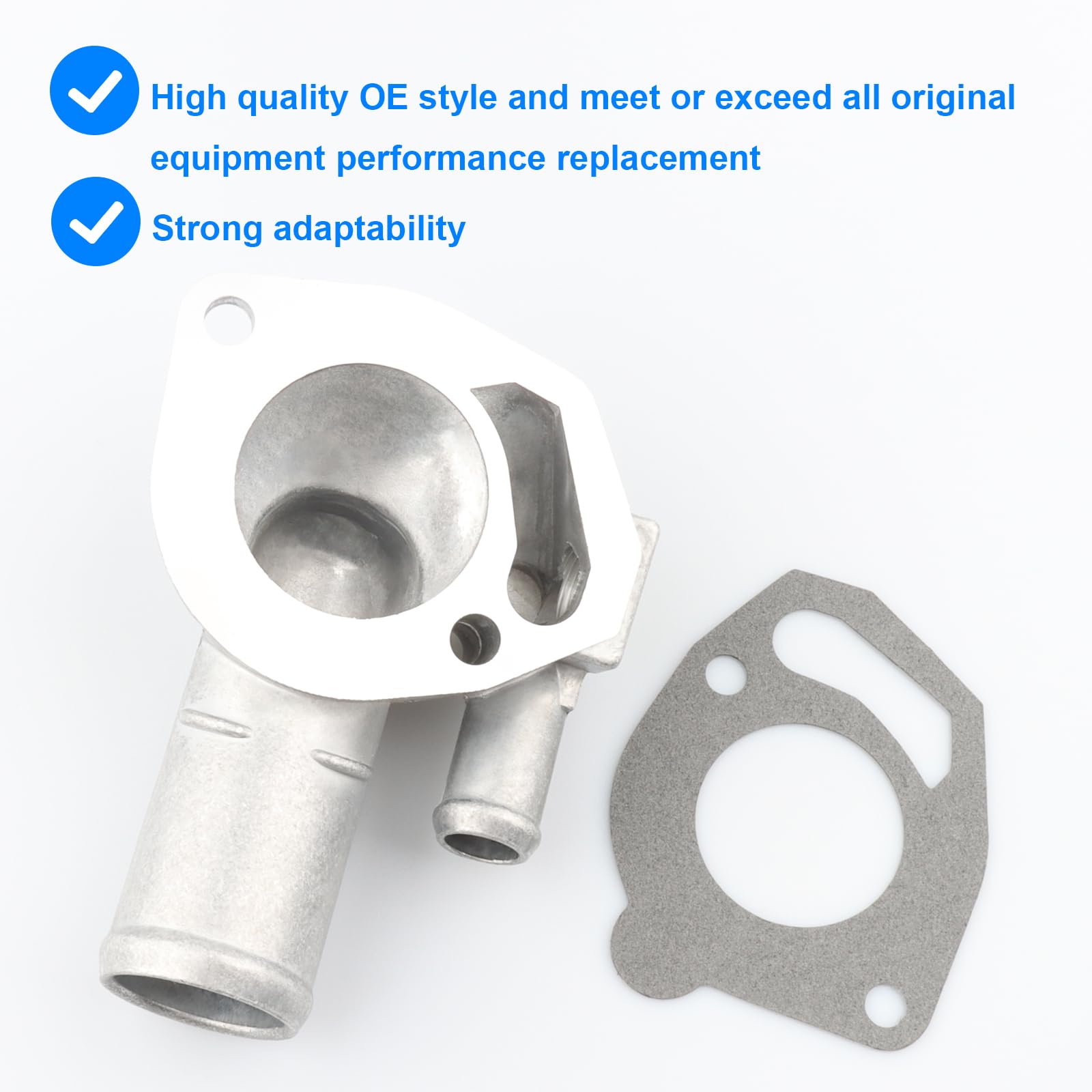 Allmotorparts thermostat housing replacement installation-ready angle suggests quick replacement.