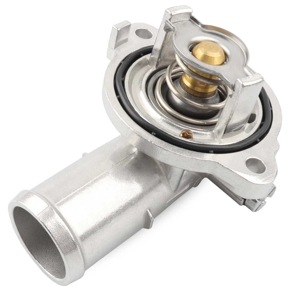 Allmotorparts aluminium thermostat housing assembly close-up for improved cooling flow