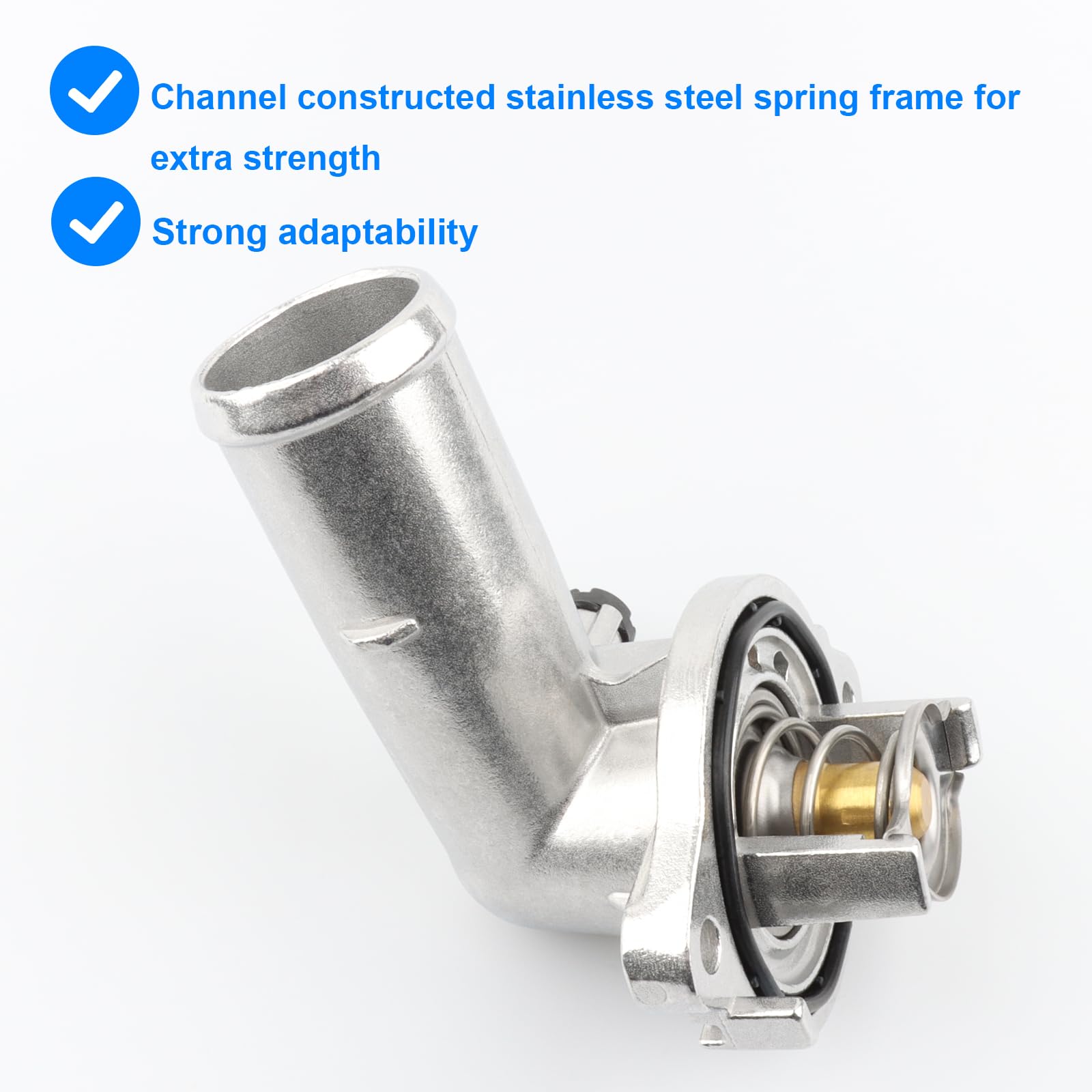 Allmotorparts packaging showing ready-to-install thermostat housing