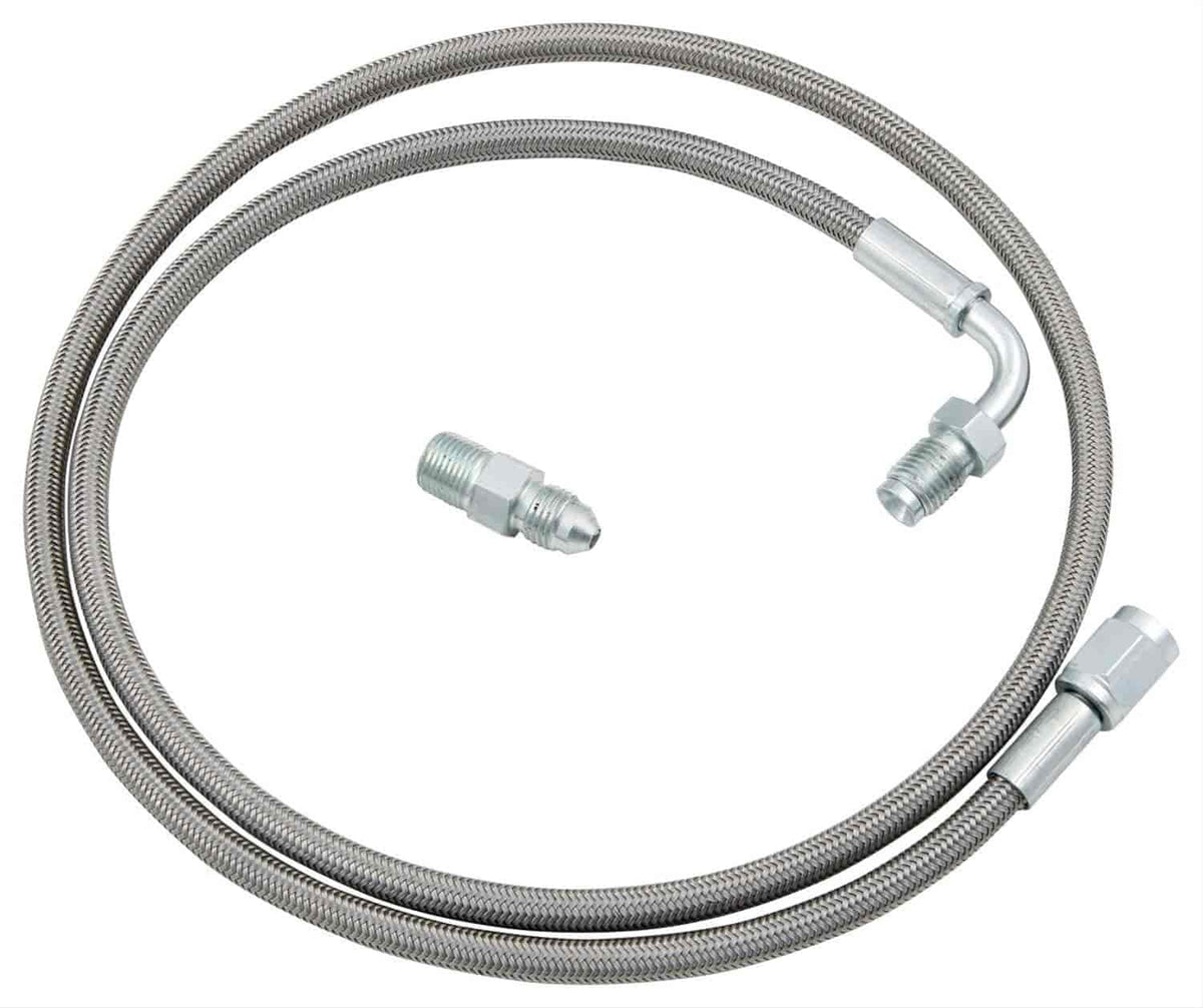 Allstar Performance 46100 braided hose assembly for clutch line with chrome finish.