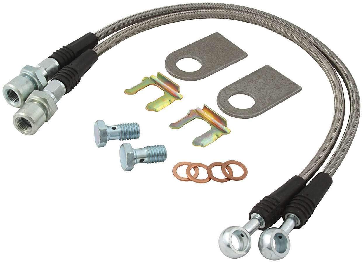 Allstar Performance ALL42032 stainless brake hose kit for GM metric brakes, DOT approved, ready for install.