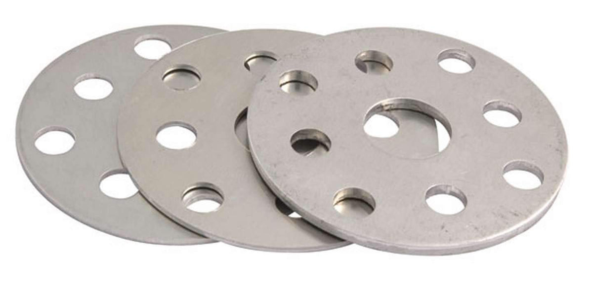 Allstar Performance pulley shim close-up, aluminum finish, thickness options for Ford/GM pumps.