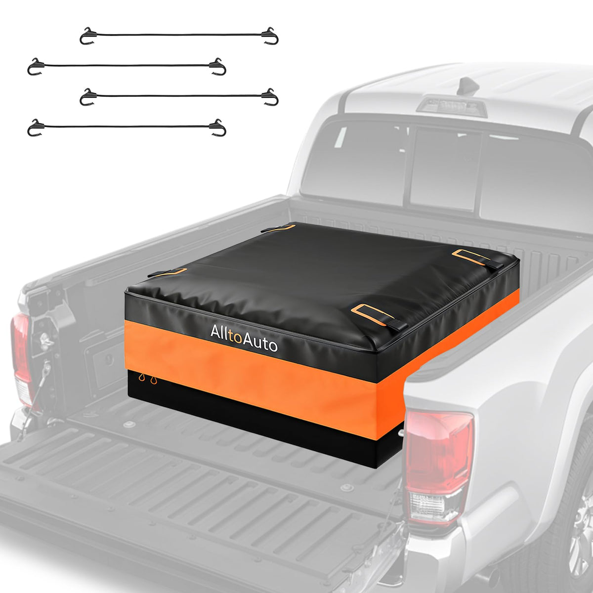 AlltoAuto waterproof truck bed bag with orange trim keeps gear dry during night drives