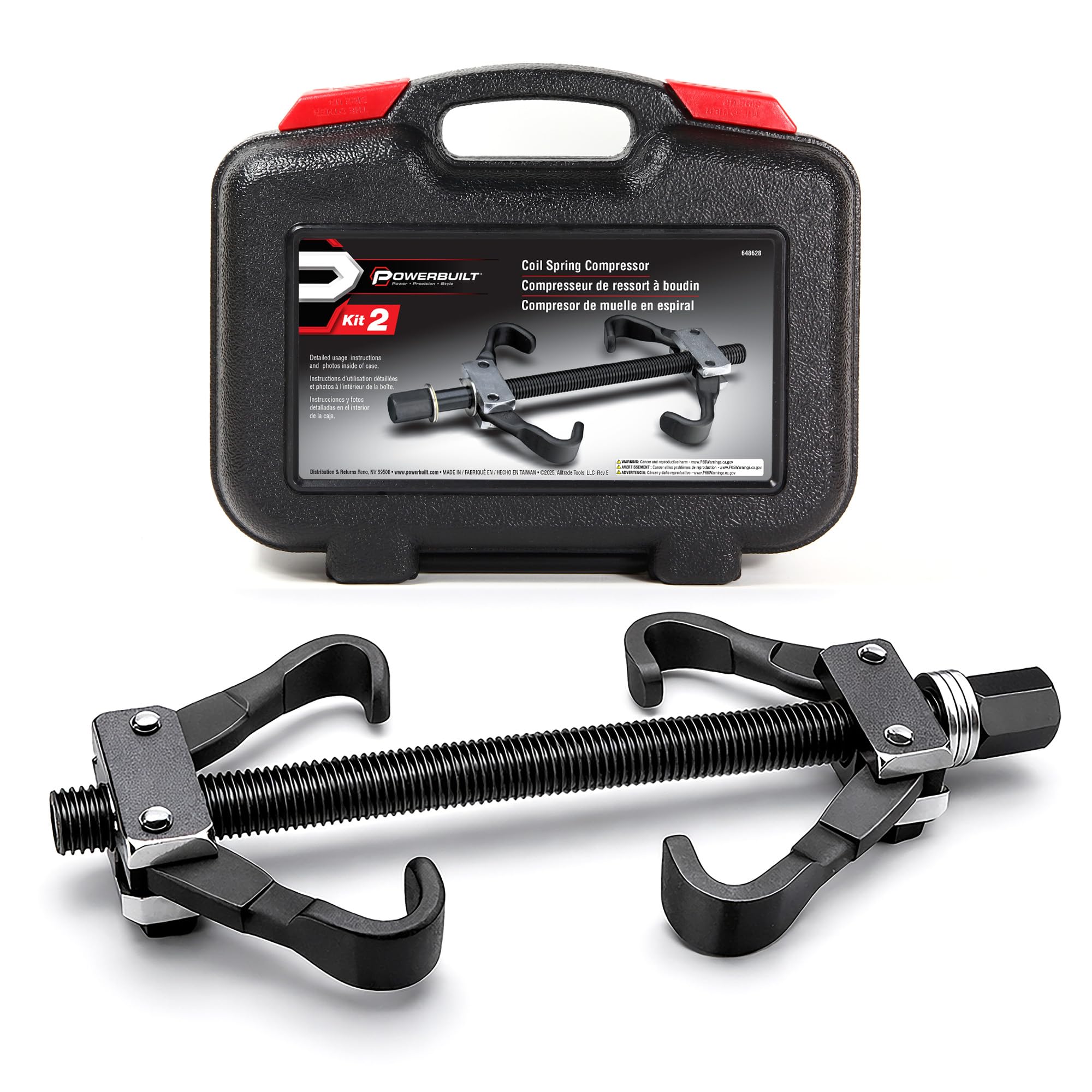 Alltrade Powerbuilt strut compressor toolkit in durable case for organized tool storage.