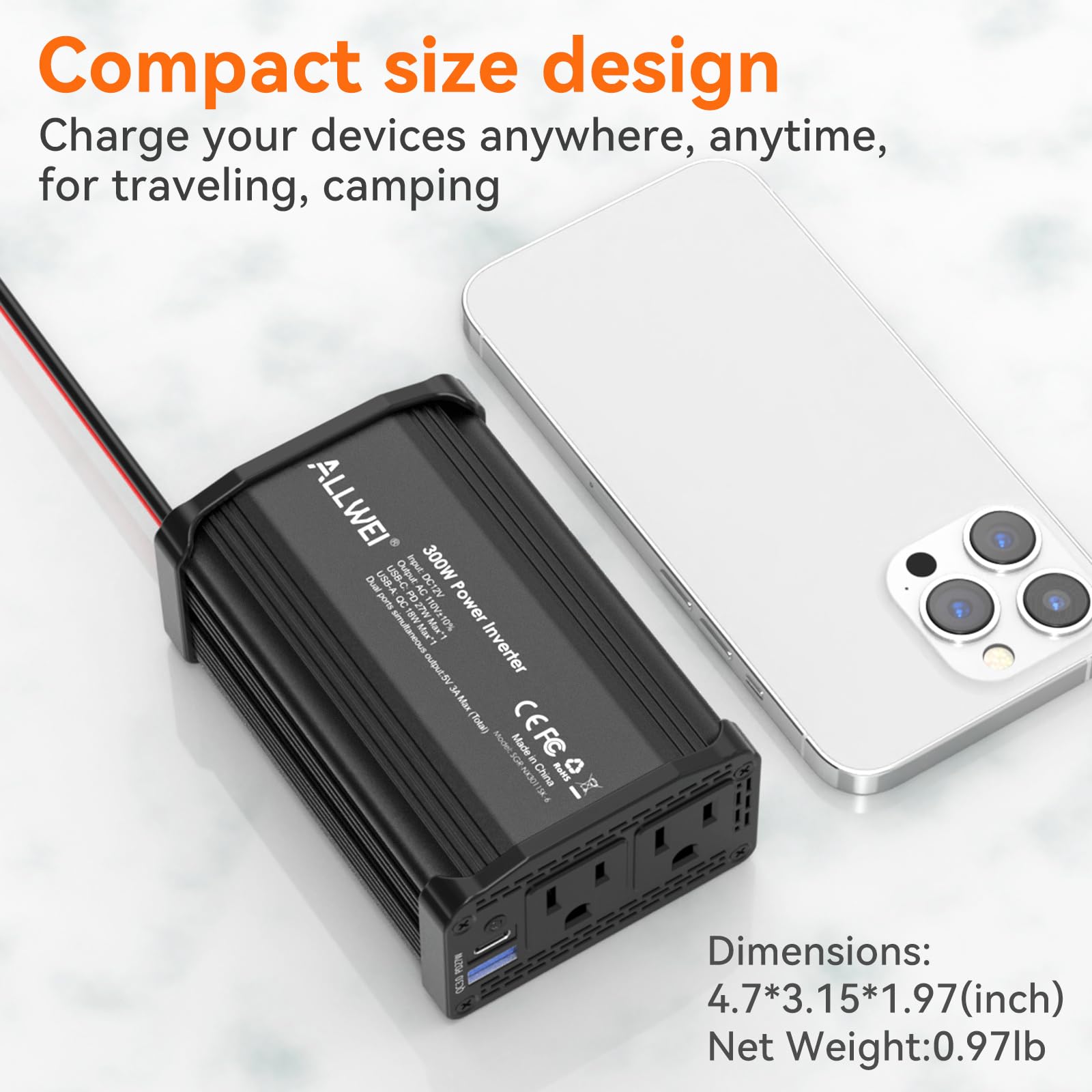 ALLWEI 12V to 110V car connector for vehicle power