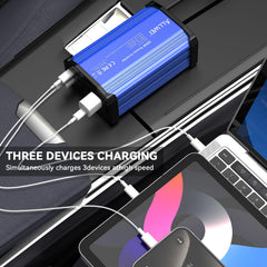 ALLWEI 300W car inverter AC outlets powering laptop or TV on the road