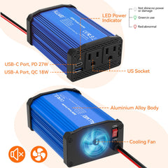 ALLWEI 300W car inverter USB-C port for fast charging devices