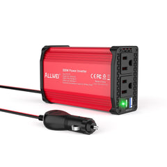 ALLWEI 300W inverter front view powering devices on the road.