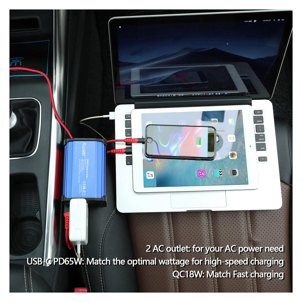 ALLWEI inverter with cigarette lighter plug for effortless car setup