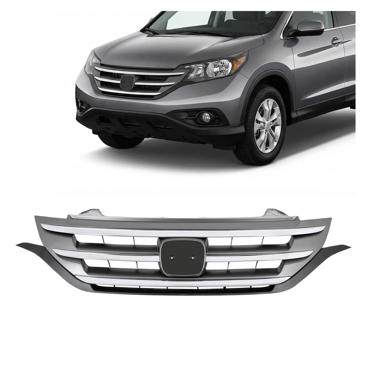ALMULOO front grille for Honda CR-V 2012-2014 with chrome finish enhances exterior style.