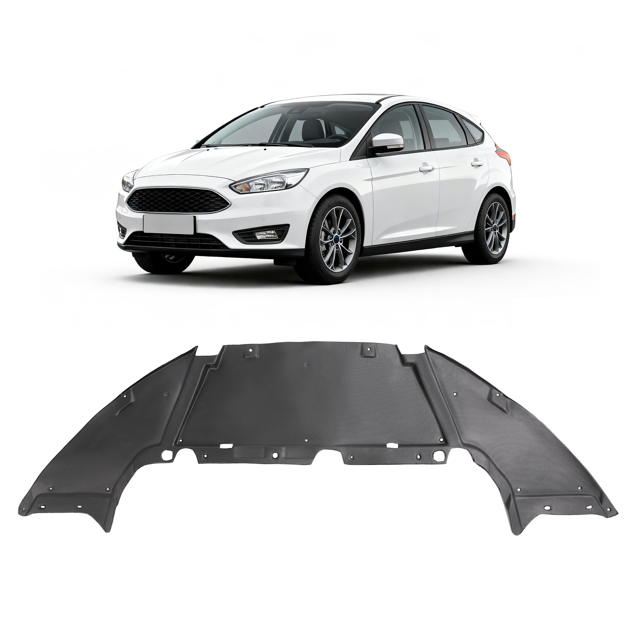 ALMULOO Ford Focus splash shield 2012-2014 front view protects crank pulley from debris