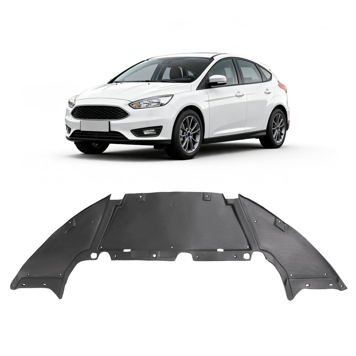 ALMULOO Ford Focus splash shield 2012-2014 front view protects crank pulley from debris