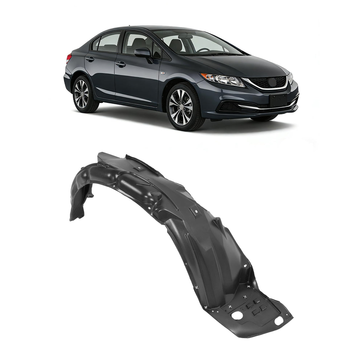 ALMULOO front right fender liner panel on Honda Civic blocks mud and reduces noise.