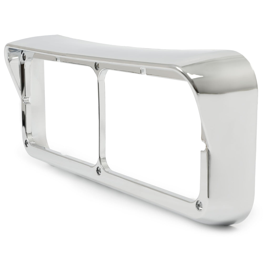 ALMULOO chrome headlight bezel with visor for Freightliner FLD XL left shields lamps from spray.