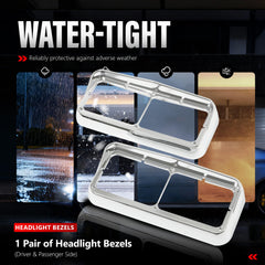 ALMULOO chrome headlight bezel with visor for Kenworth T600 right shields headlights from debris.