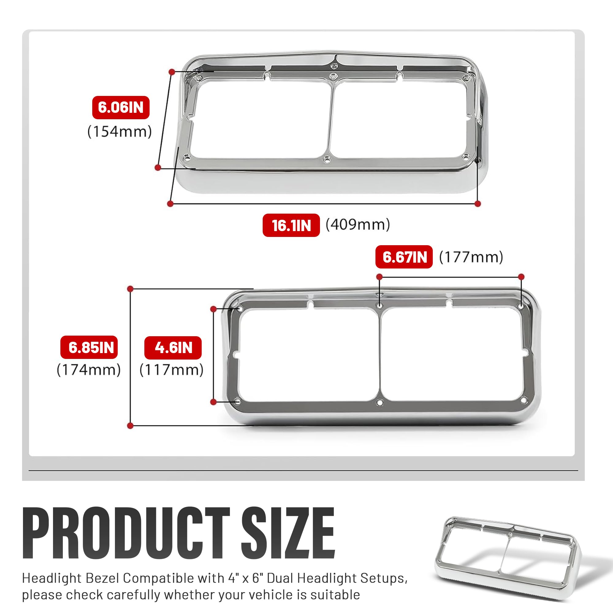 ALMULOO chrome headlight bezel with visor for Kenworth W900B left improves appearance and protection.