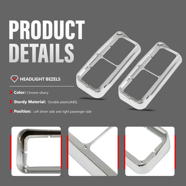 ALMULOO chrome headlight bezel with visor for Kenworth W900B right guards headlights against weather.