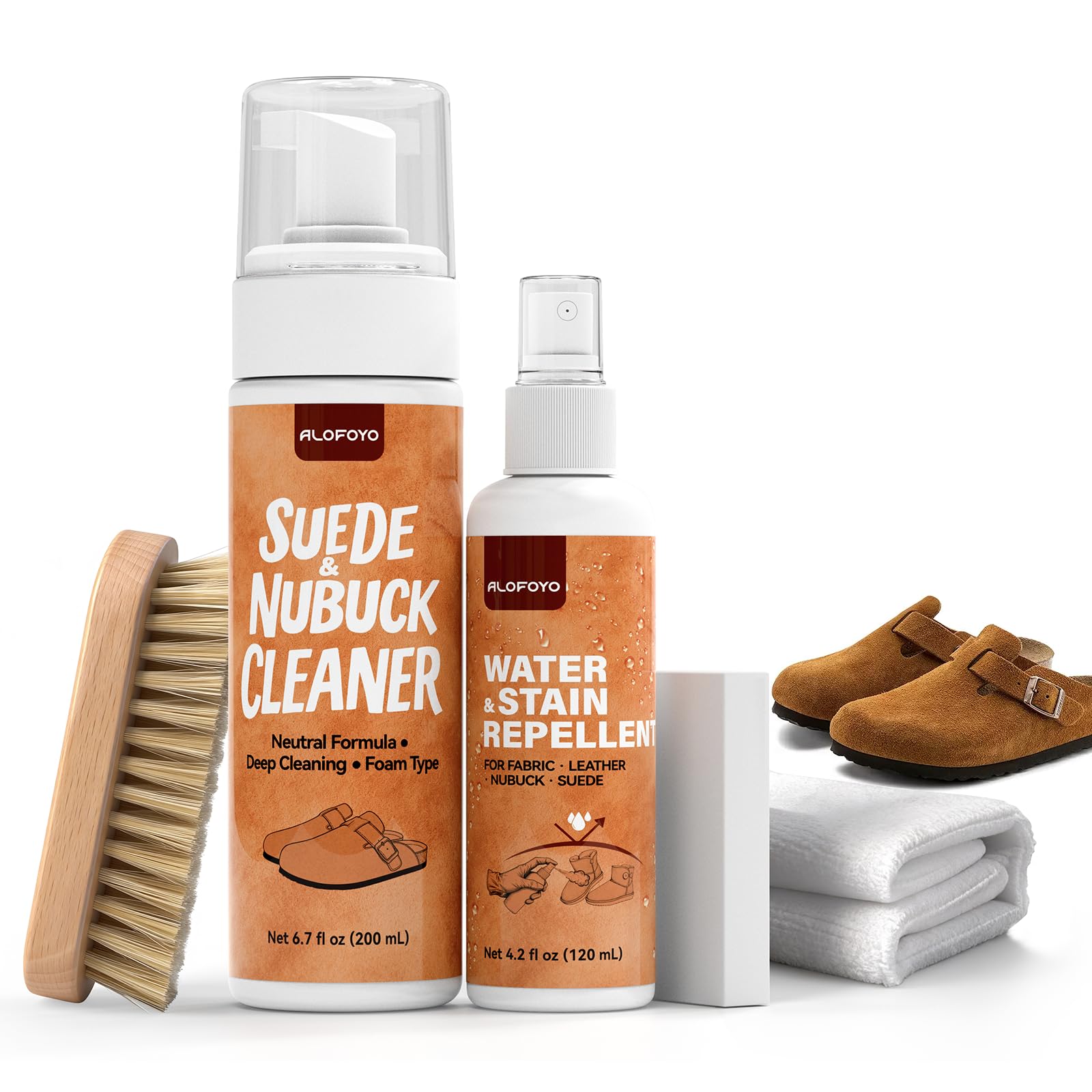 Alofoyo suede-nubuck cleaner kit in packaging restores velvety nap.