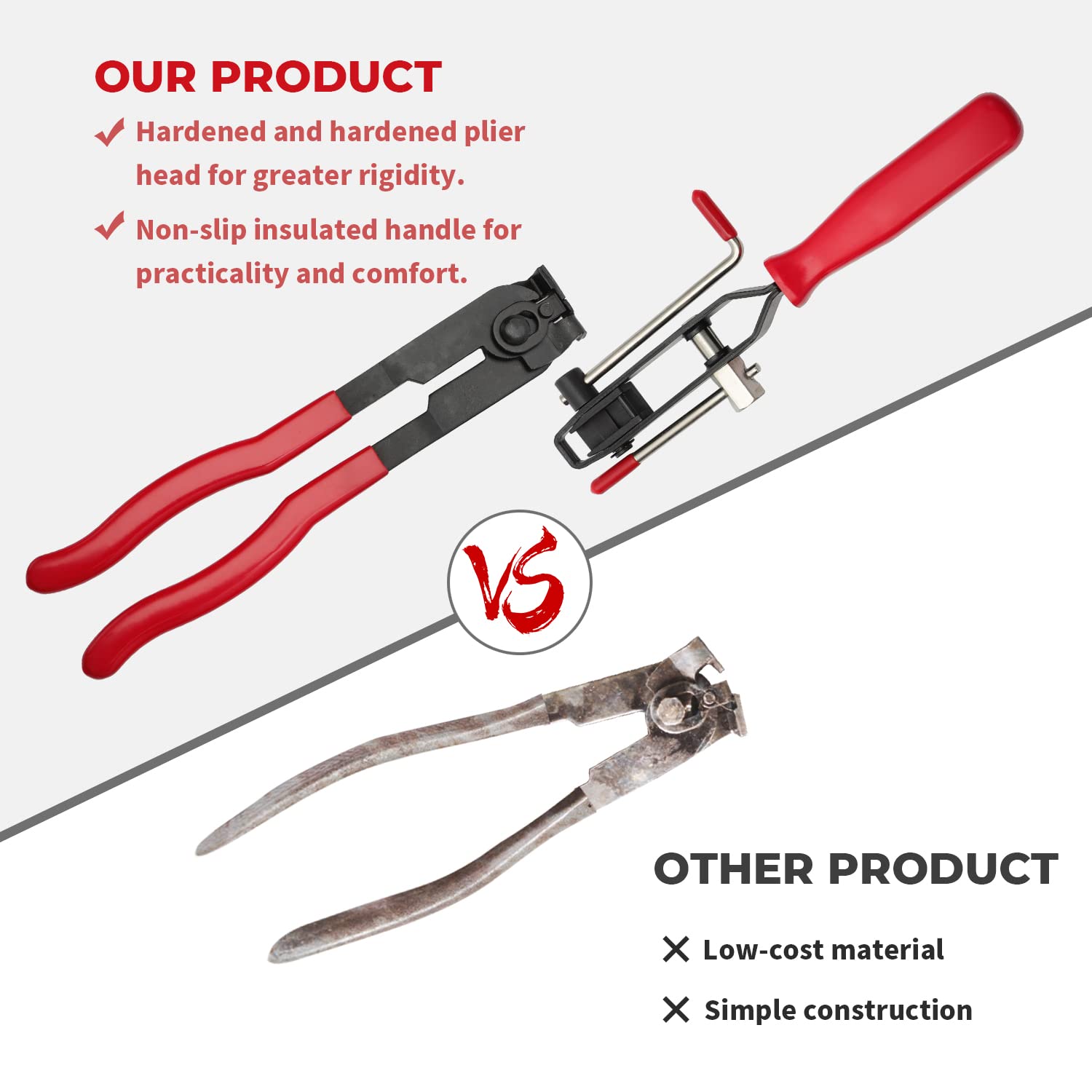Pliers and band tool shown for secure clamp setup