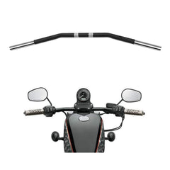 Alpha Rider drag bar matte black front view for an aggressive stance on the Harley Sportster