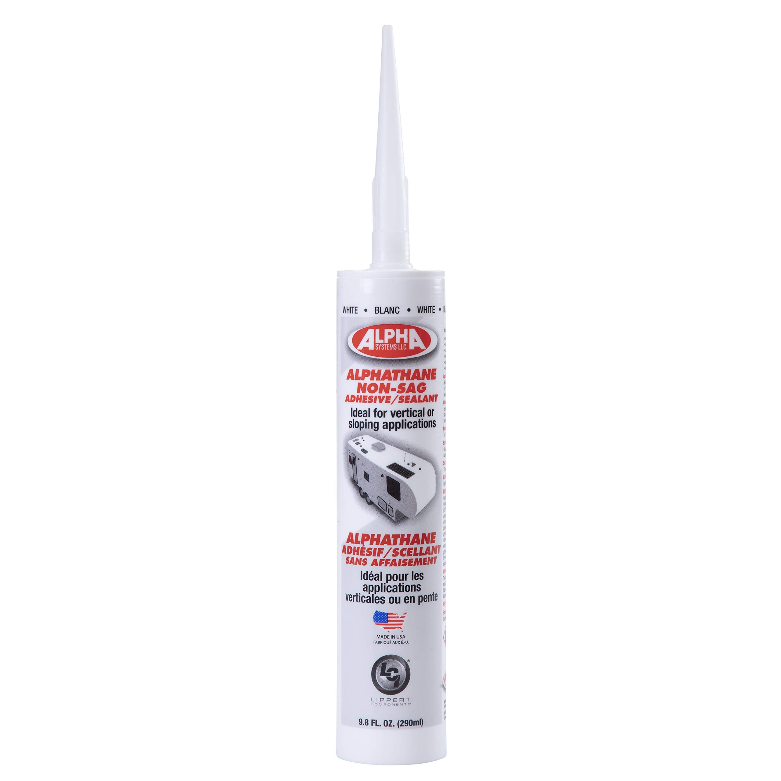 Alphathane non-sag sealant bead applied on a vertical RV seam.