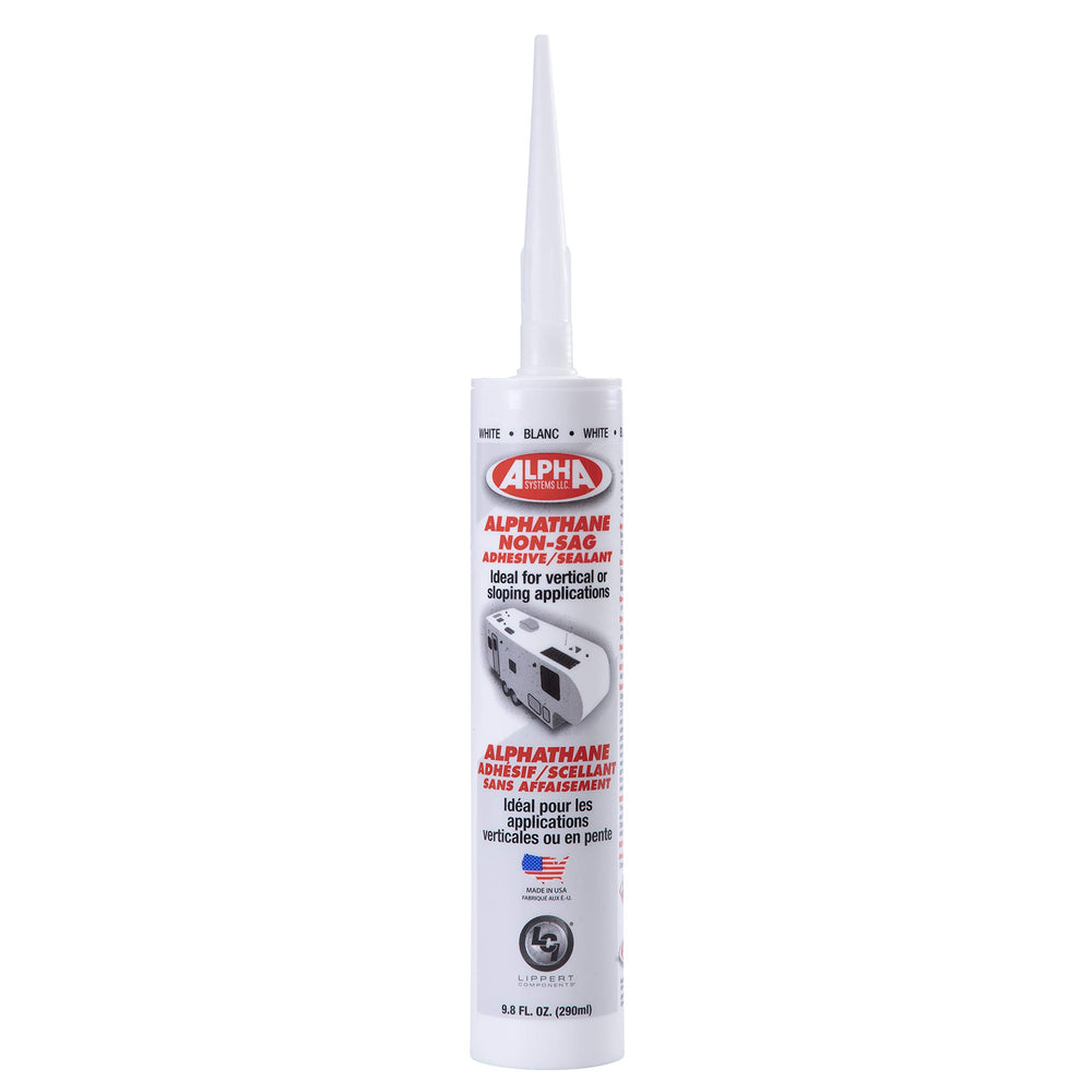 Alphathane non-sag sealant bead applied on a vertical RV seam.