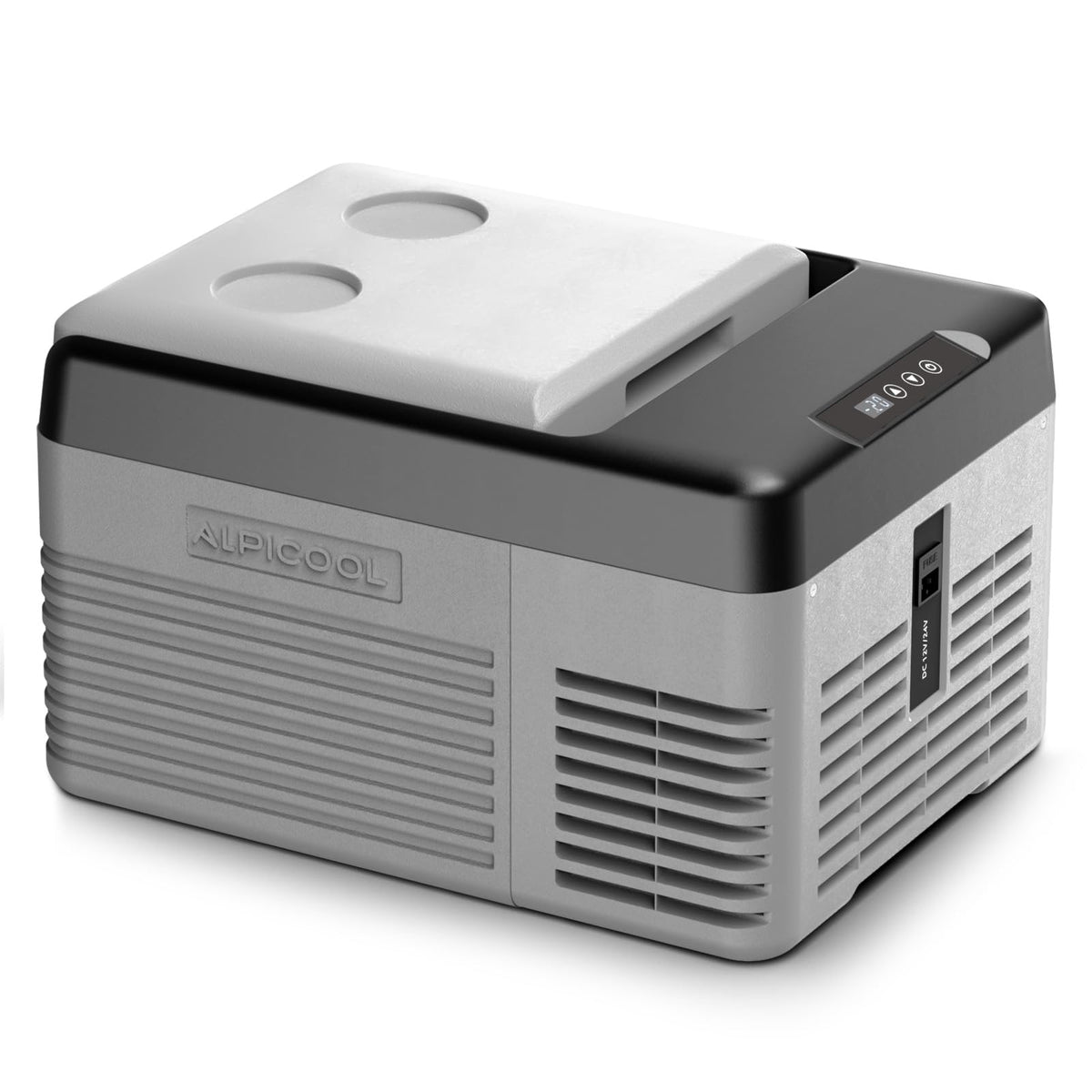Alpicool 10 Qt car fridge in a compact design keeps beverages cool during travels.