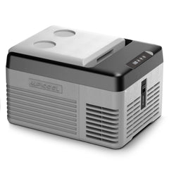 Alpicool 10 Qt car fridge in a compact design keeps beverages cool during travels.