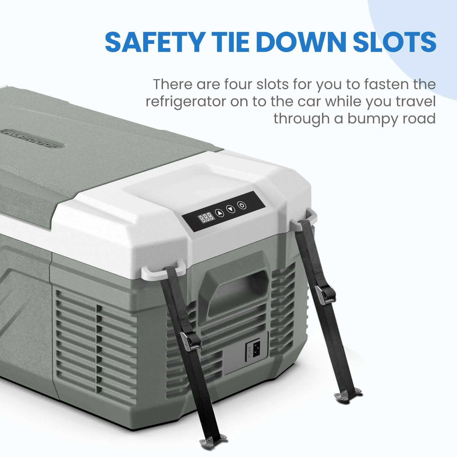 Alpicool 16 Qt compact design suited for road trips, RVs, and trucks.